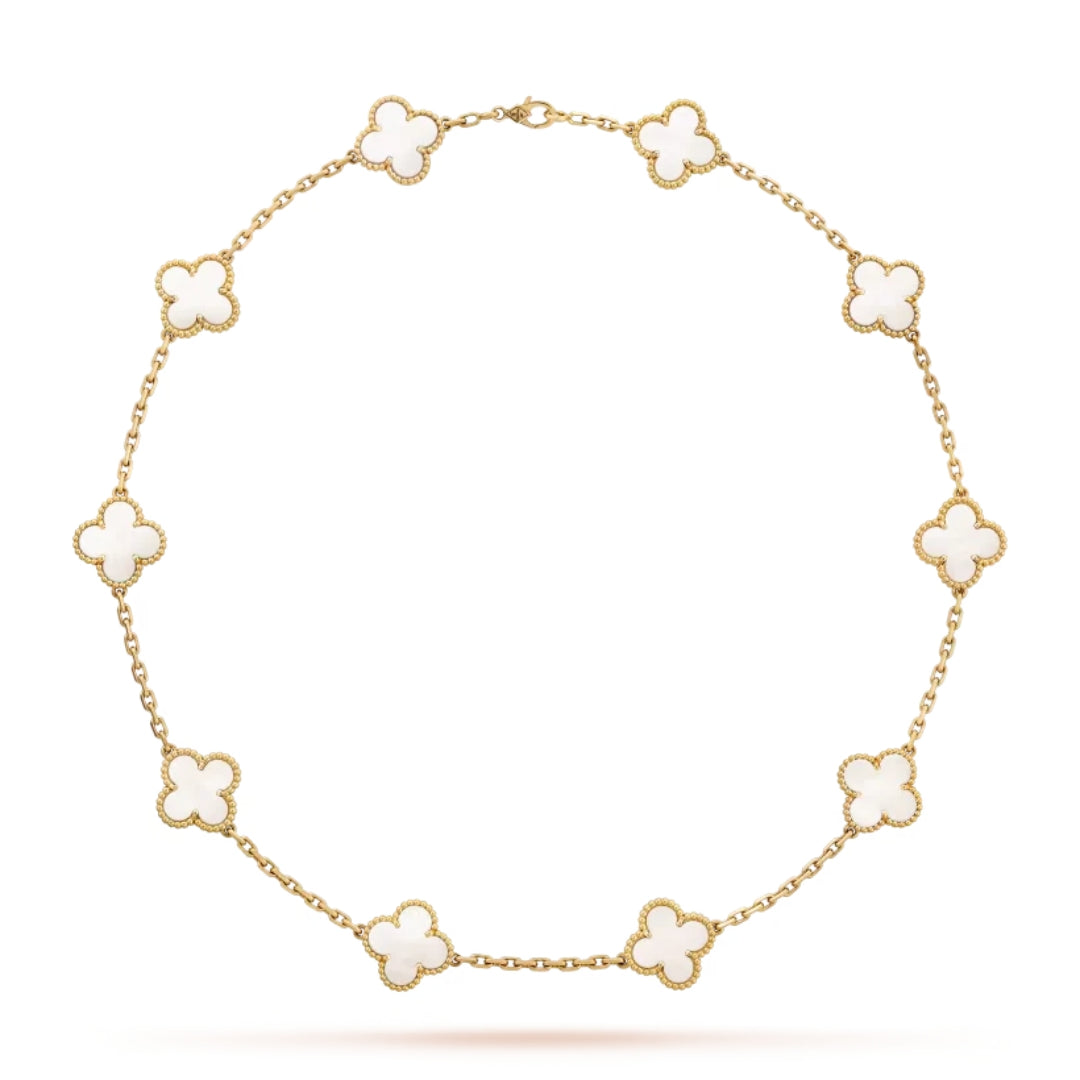 FLORAL CLOVER NECKLACE 10 MOTIFS - WHITE/GOLD