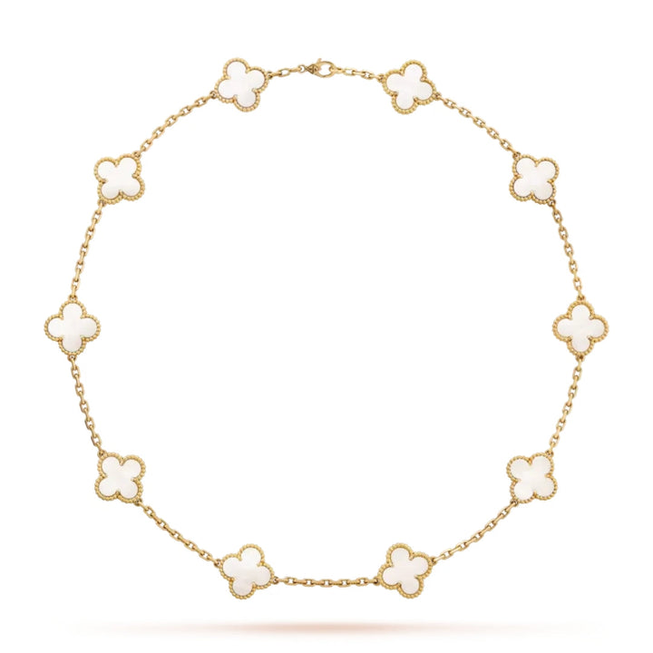 FLORAL CLOVER NECKLACE 10 MOTIFS - WHITE/GOLD