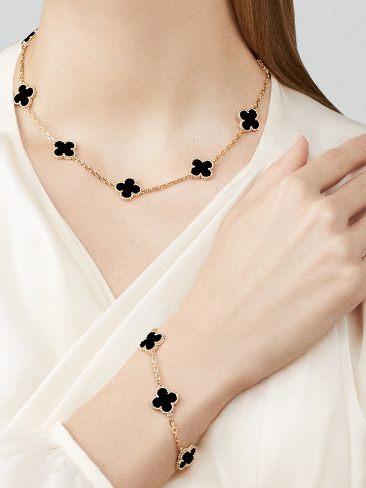 LUXURIOUS CLOVER NECKLACE 10 MOTIFS - BLACK