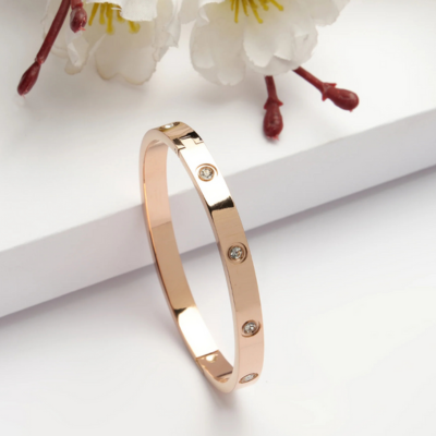 FINET Luxury Bracelet with Zircon | Rose Gold