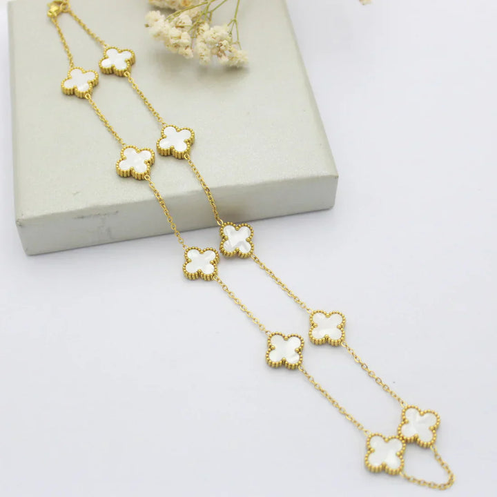 FLORAL CLOVER NECKLACE 10 MOTIFS - WHITE/GOLD