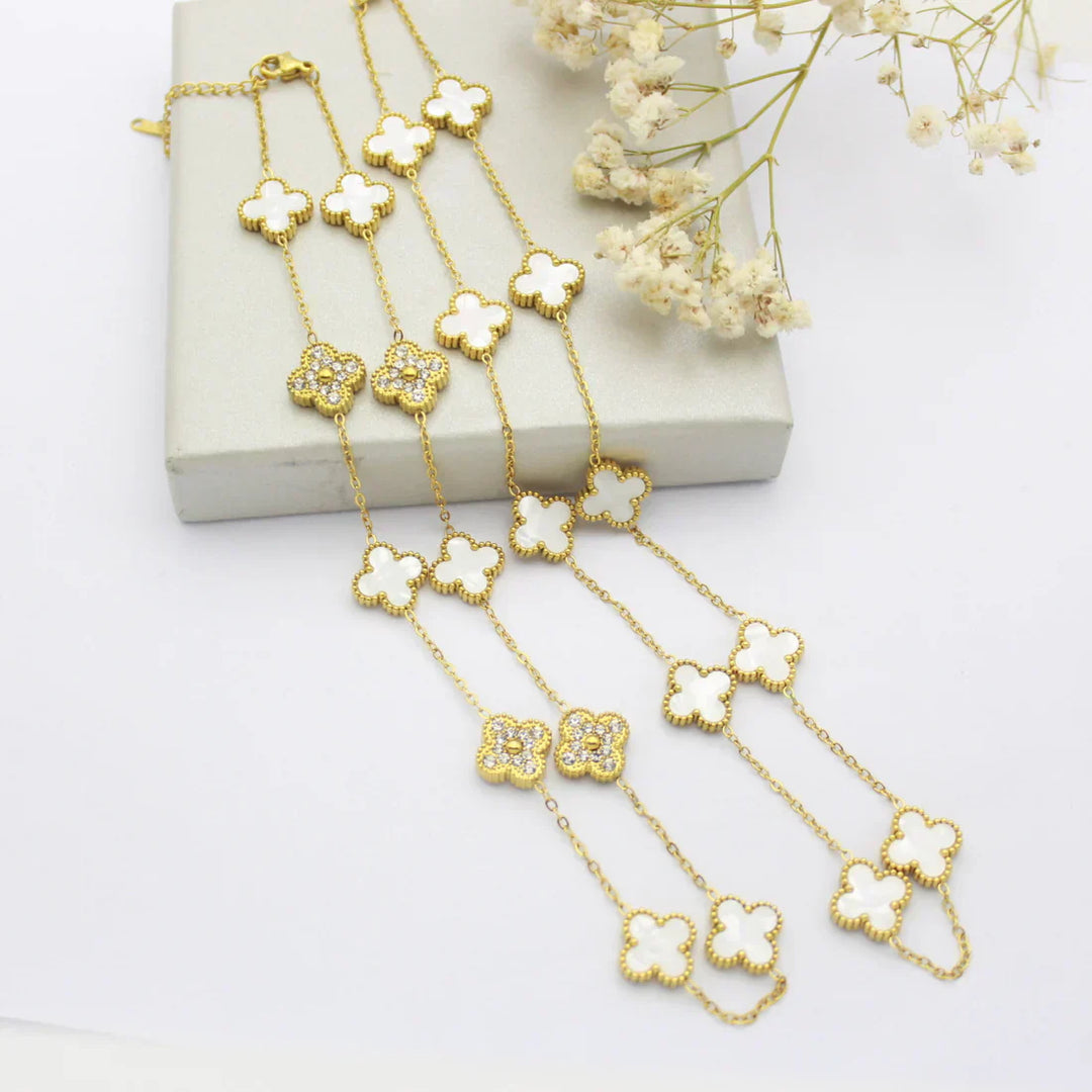 FLORAL CLOVER NECKLACE 10 MOTIFS - WHITE/GOLD