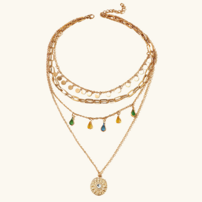 FOR HER | Multilayer crystal necklace Gold