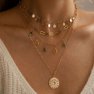 FOR HER | Multilayer crystal necklace Gold