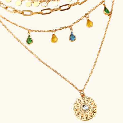 FOR HER | Multilayer crystal necklace Gold